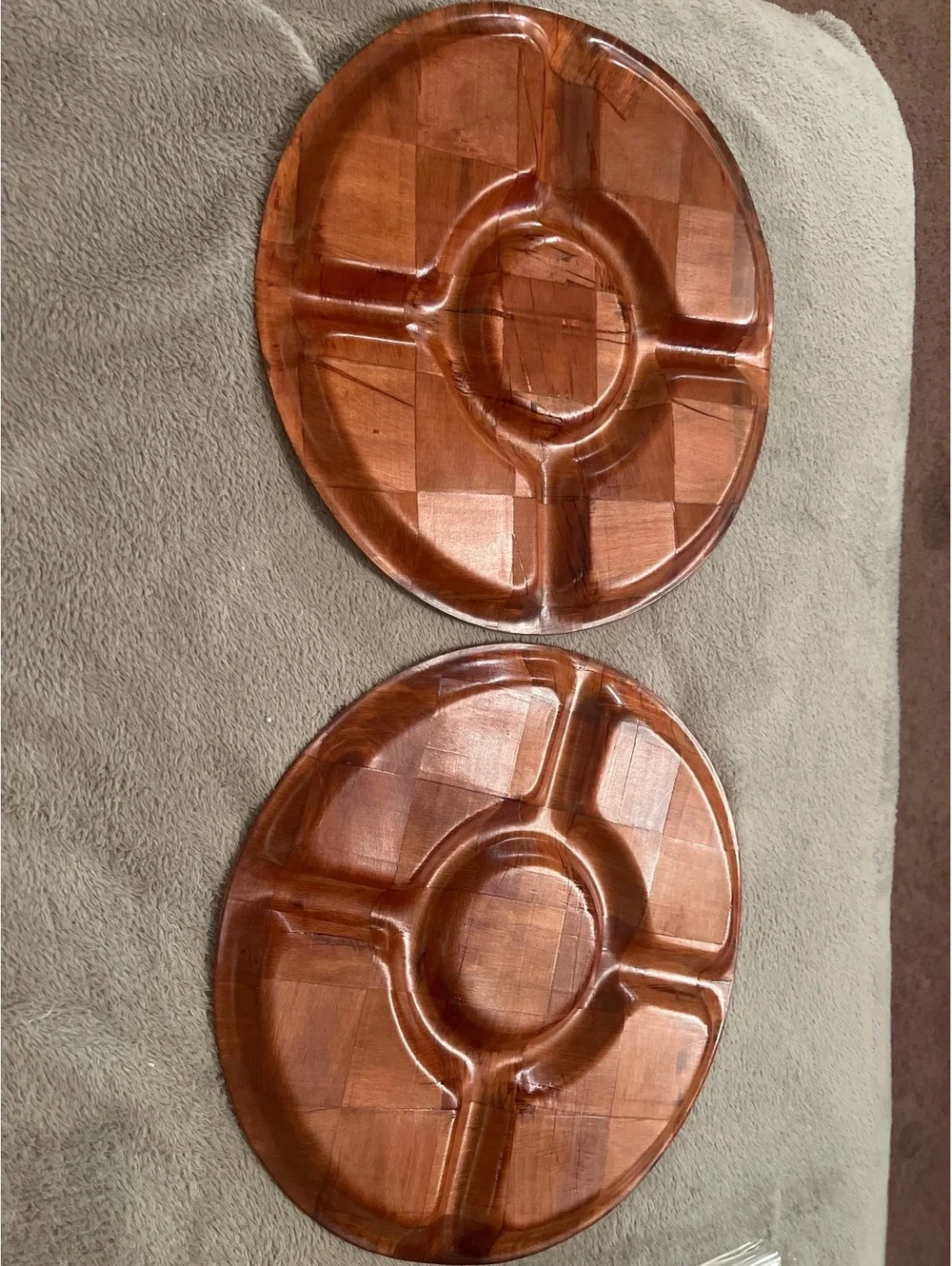 Set of 2 Vintage Wooden Serving Trays with Divided Sections